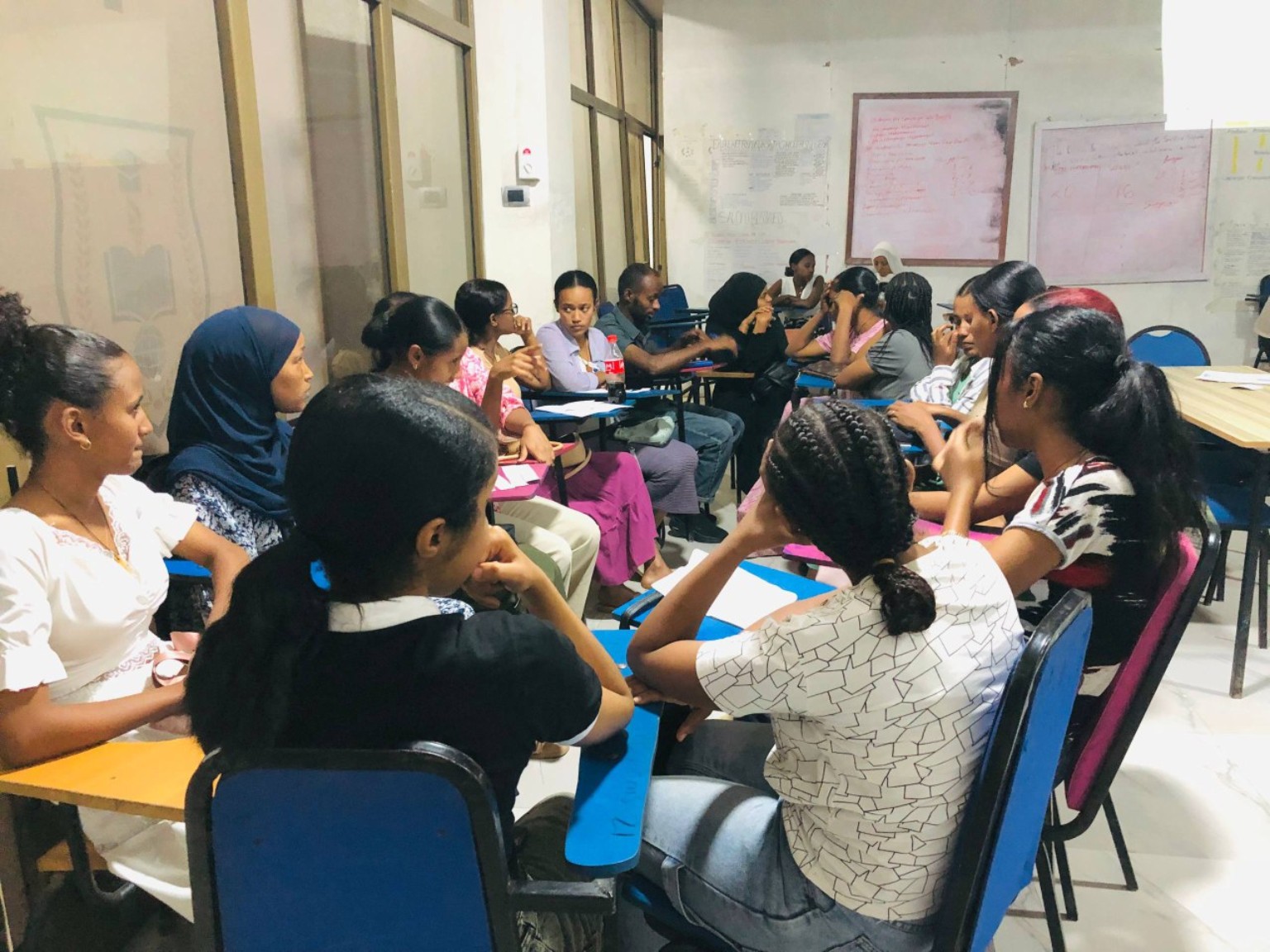 Students participating in a group discussion at Dire Dawa Campus